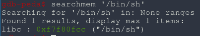 Adresse de la chaine '/bin/sh'